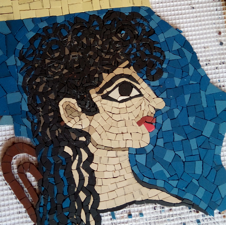 Mosaïque sur plaque de travertin